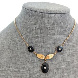 Vintage Van Dell 1/20th 12K Gold Fill Black Onyx Mourning Style Pendant Necklace